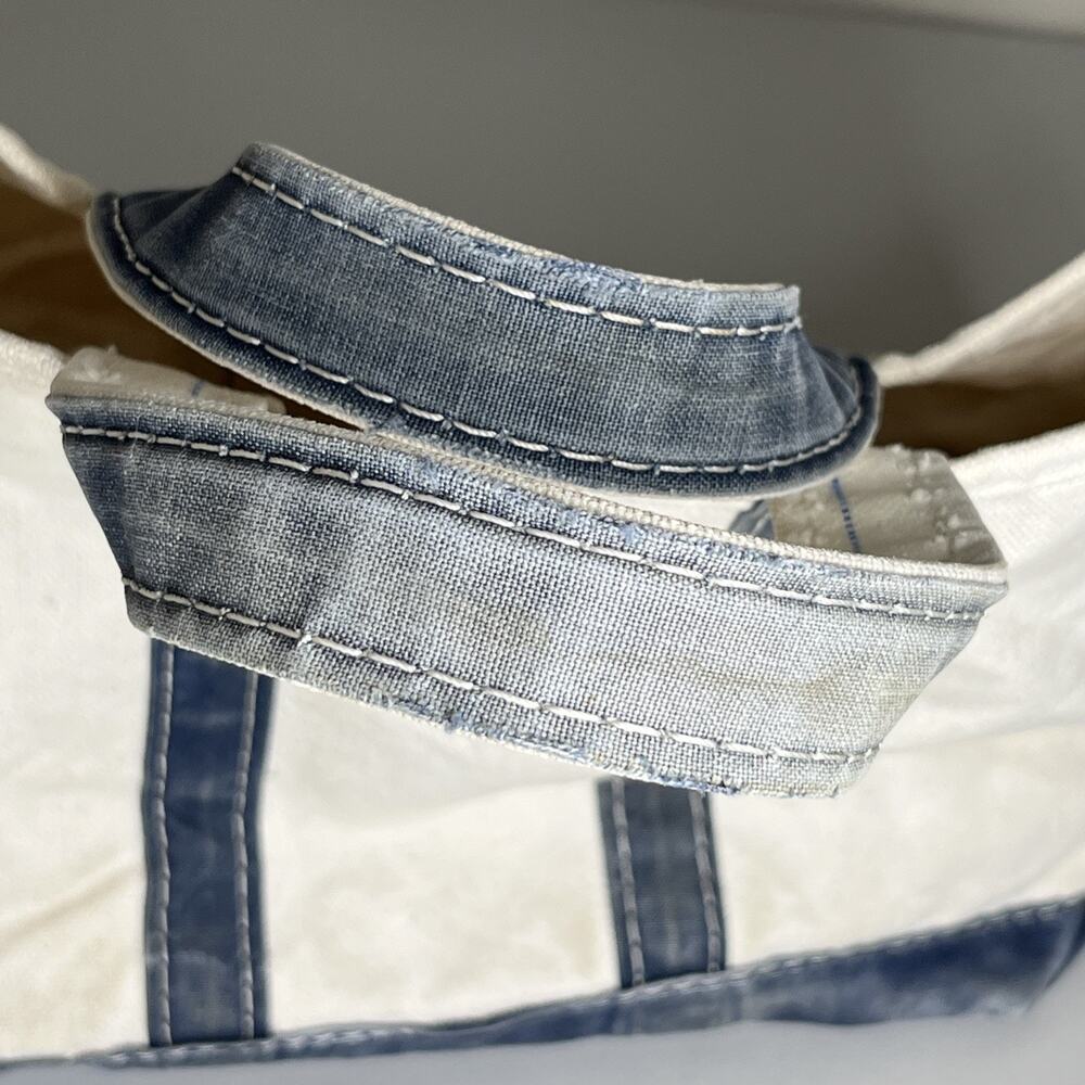 Vintage LL Bean Boat Tote Canvas Bag Distressed Sawtooth Crinkle Tag Maine White - Picture 8 of 16